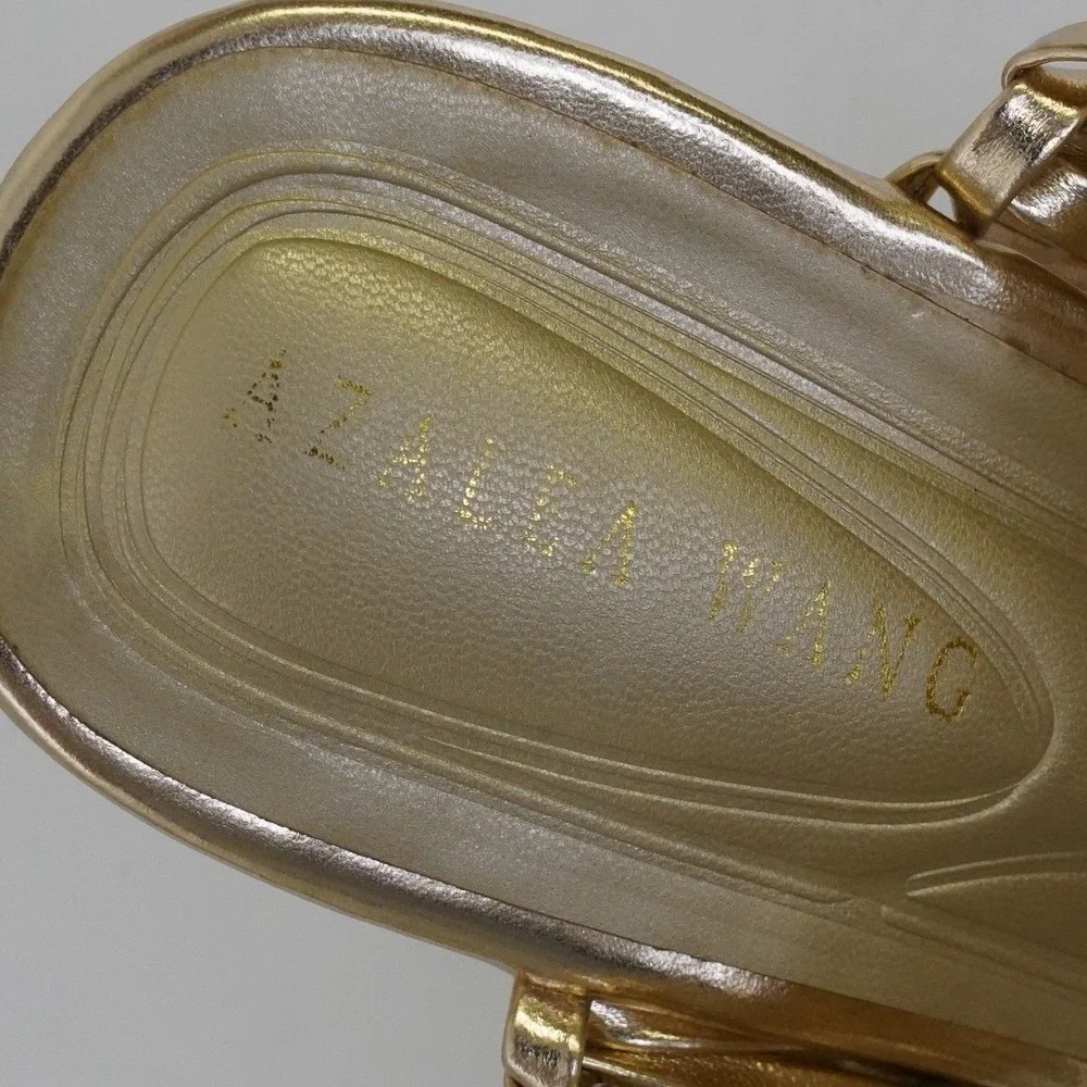 Azalea Wang, Rosamonde Gold Metallic Braided Woven Cutout Wedge Sandals Size 6